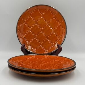 Hobby Lobby Orange & Brown Ceramic Salad Dishes with Quatrefoil Design  Set of 3